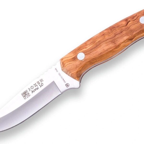 FACA JOKER "ARRUI" 10 CM BUSHCRAFT COM LÂMINA INOX 420 E MADEIRA DE OLIVEIRA
