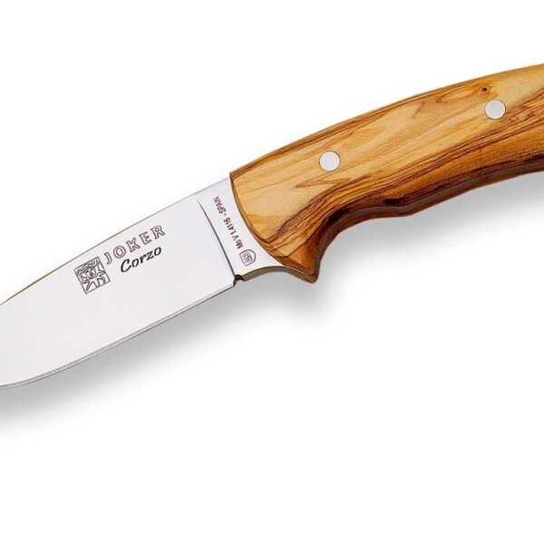 FACA BUSHCRAFT JOKER "CORZO" COM MADEIRA DE OLIVEIRA E LÂMINA DE 10 CM.