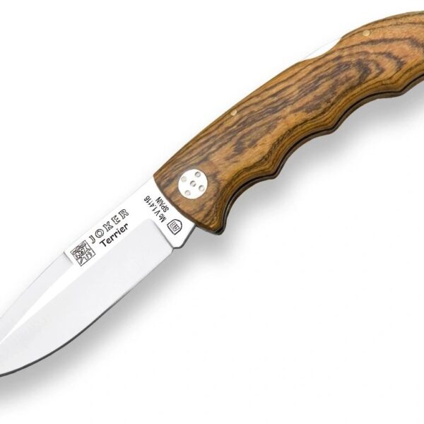 FACA DE NAVALHA JOKER "TERRIER" COM PUNHO EM MADEIRA BOCOTE E LÂMINA 9 CM