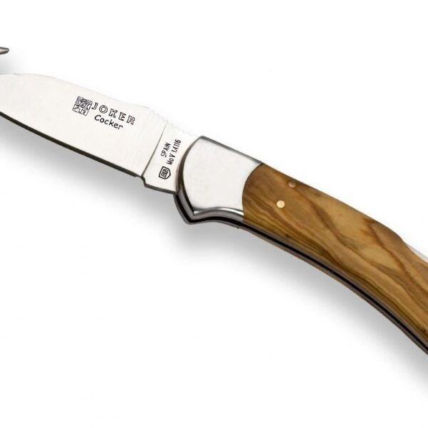FACA DE ESFOLAR JOKER "COCKER" COM MADEIRA DE OLIVEIRA E LÂMINA DE 9 CM.